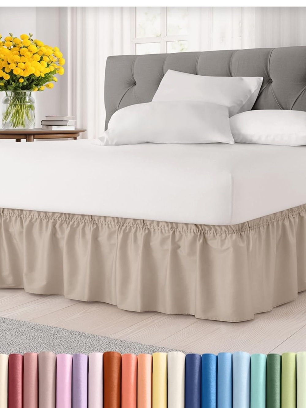 Wrap Around  Dust Ruffle Bed Skirt 15” Drop 100% Microfiber FULL Tan Wheat